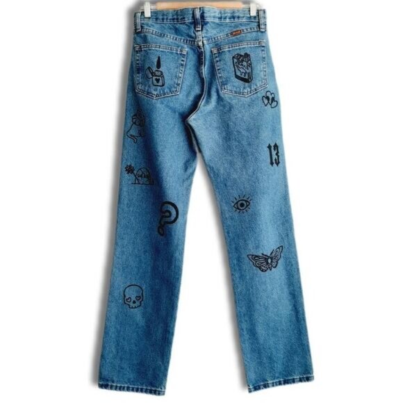 Rustler Blue High Rise Women Jeans with Black Graphics - Picture 8 of 16